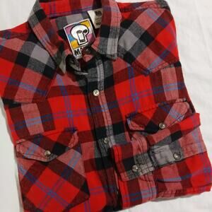 MAMBO Men's MED Red Plaid Flannel Shirt 100% Cotton Lightweight Fabulous Quality
